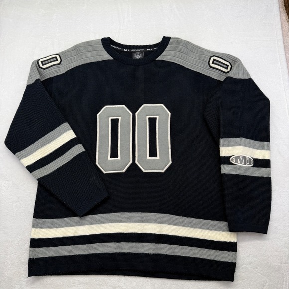 Match One Sport Other - Vintage Match One Sport Mens XL Black Hockey Jersey Sweater 00 Heavy Knit Rare